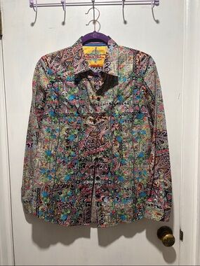 ROBERT GRAHAM multi print embrodiered button down top